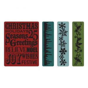 Texture Fades Embossing Folders 4PK - Christmas Background & Borders Set by Tim Holtz - SIZZIX